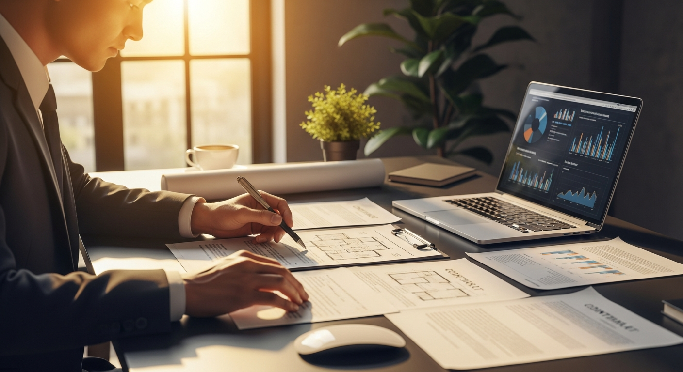 Real Estate Agent analyzing market data and comparable properties