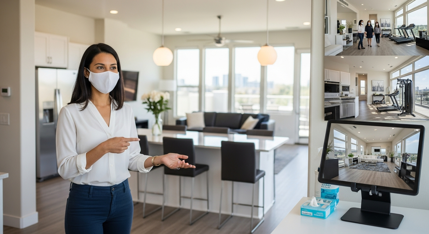 Real estate agent conducting safe property showing during COVID-19