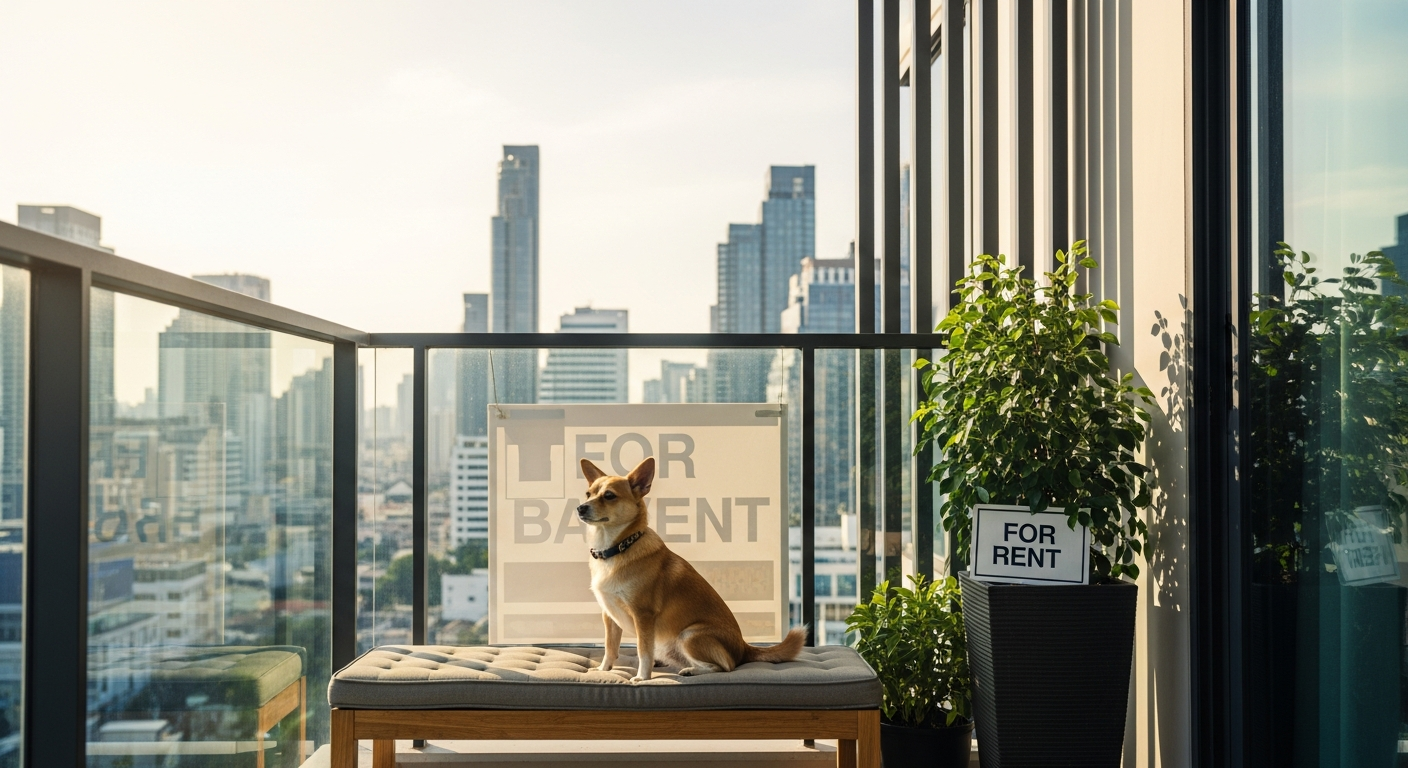 Pet owner viewing real estate listings in Thailand