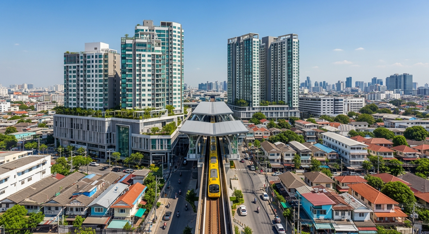 Samrong (สำโรง) station properties for sale rent near MRT Yellow Line YL23 condo house affordable investment