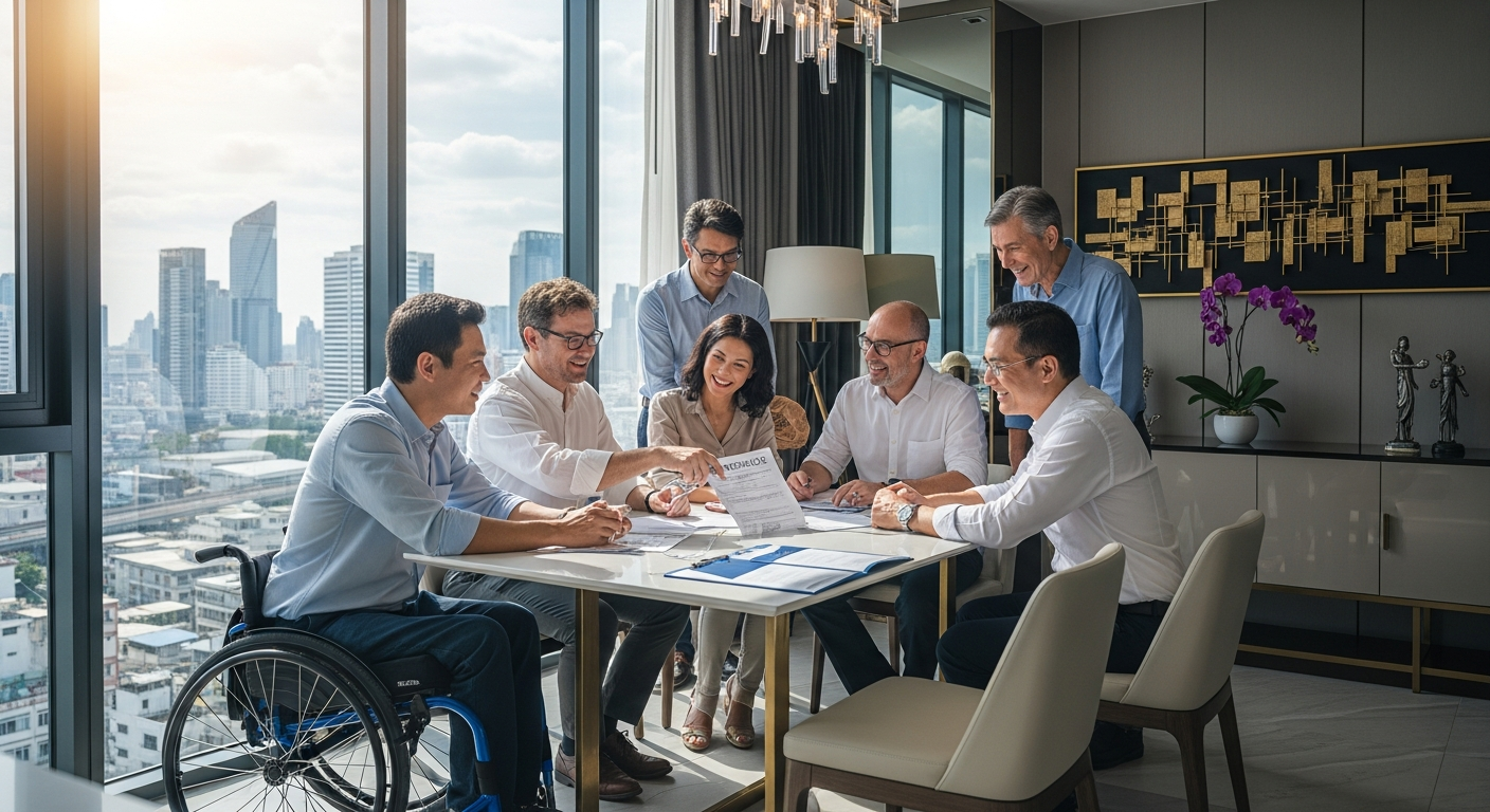 Expat reviewing mortgage documents in Bangkok condo