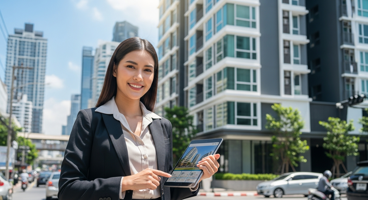 Real estate agent in Thailand showing a property